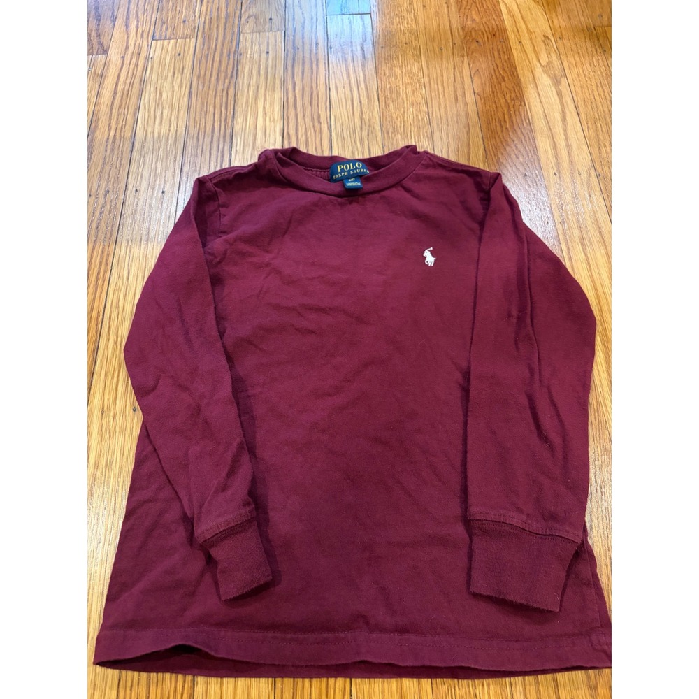 Polo Ralph Lauren Boys 4 4T Long Sleeve T-Shirt Burgundy Maroon Pony Logo Cotton
